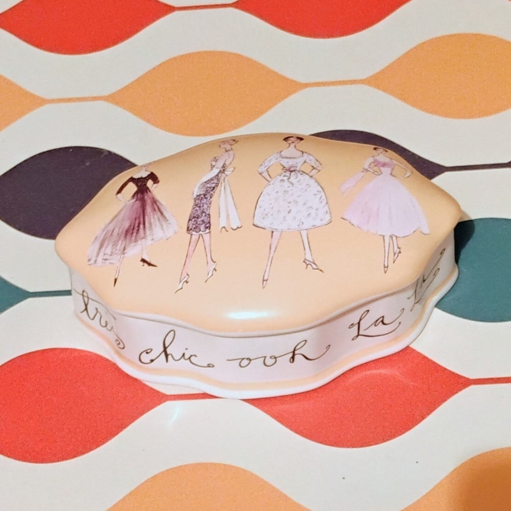 Rosanna Ceramic Trinket Box Vintage Fashion Illustration French Script Ooh La La